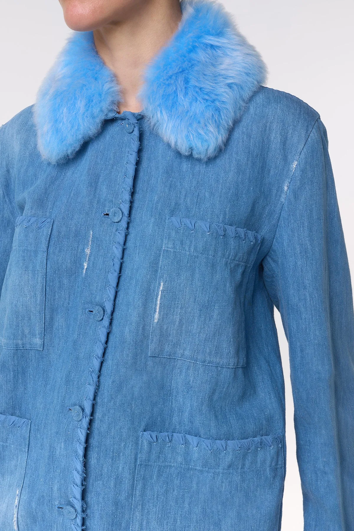 Fosse Chore Jacket in Light Blue Recycled Cotton Linen