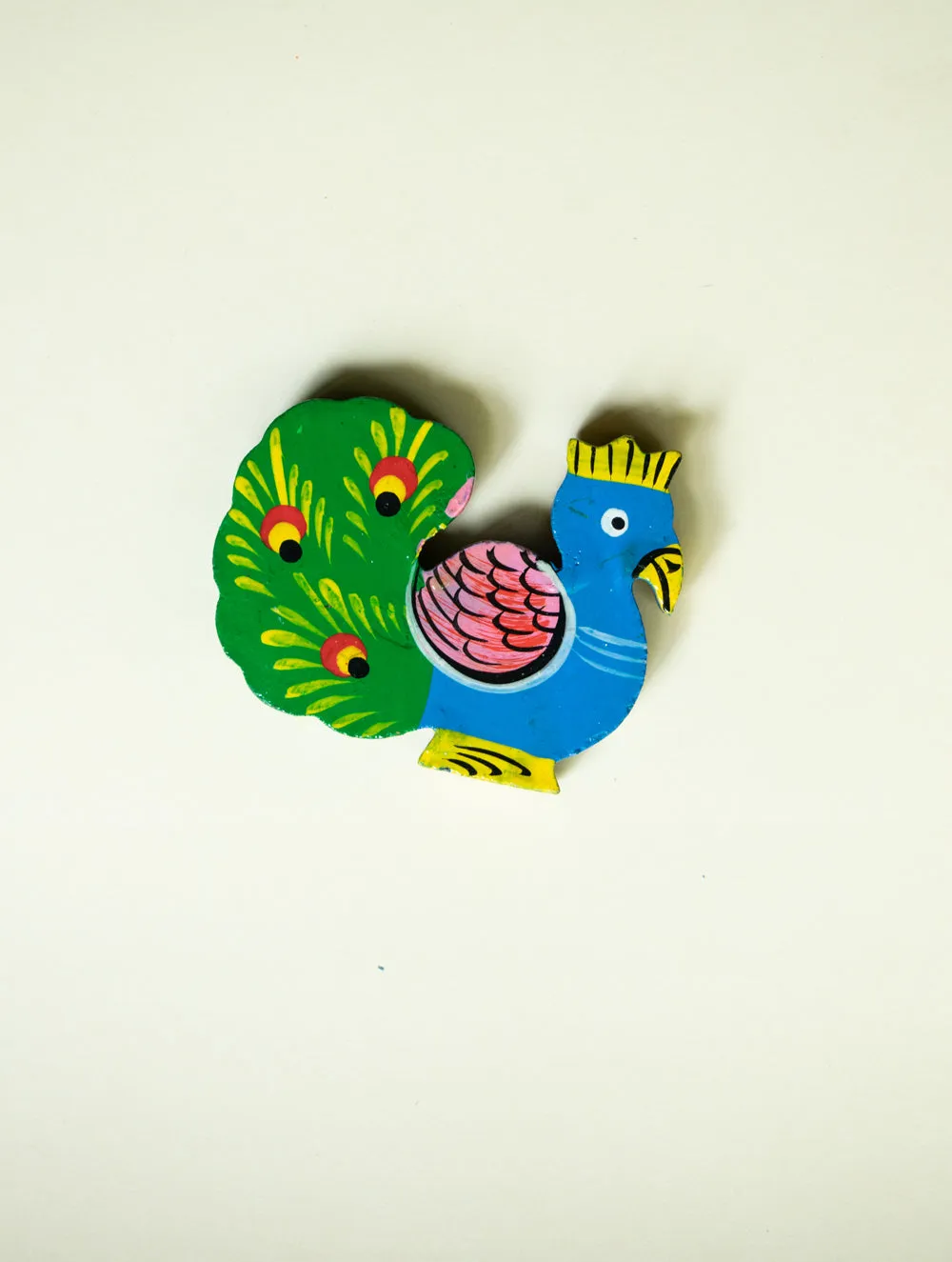 Handcrafted Wooden Magnet - Peacock