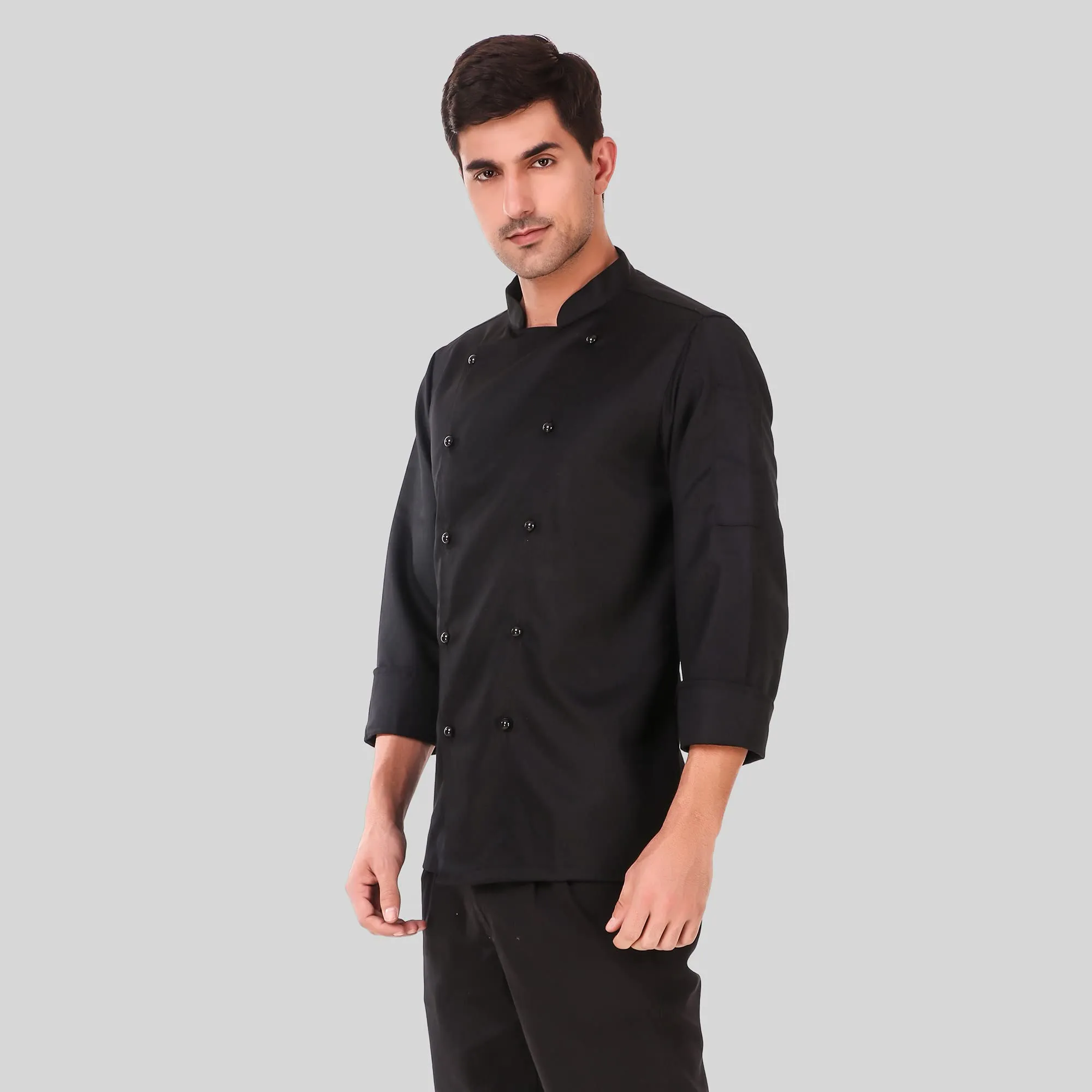 KODENIPR CLUB Traditional Black Chef Coat, Detachable Button Poly/Cotton, Size (Medium(38))