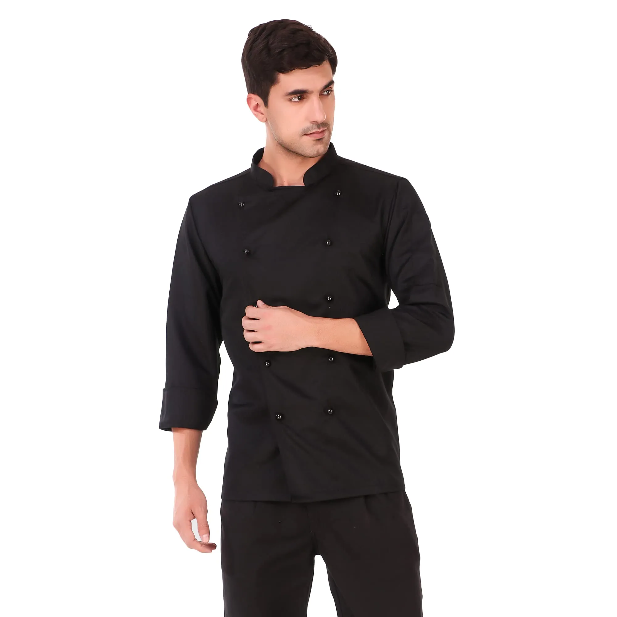 KODENIPR CLUB Traditional Black Chef Coat, Detachable Button Poly/Cotton, Size (Medium(38))