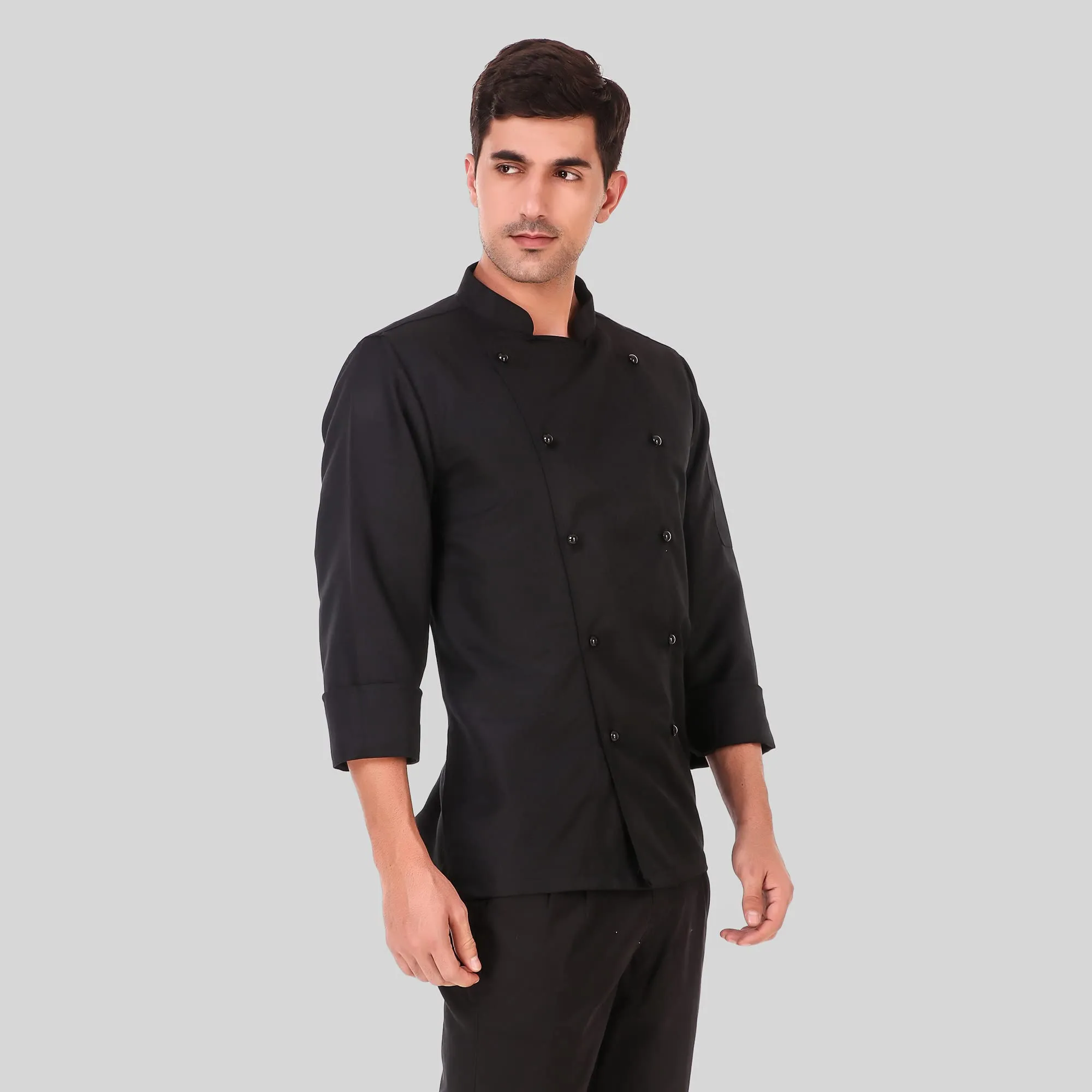 KODENIPR CLUB Traditional Black Chef Coat, Detachable Button Poly/Cotton, Size (Medium(38))