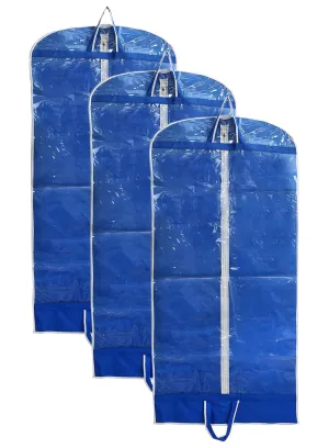 Kuber Industries Multiuses Non Woven Dust & Moistureproof Long Tranasparent Garment Cover With Zipper- Pack of 3 (Blue)-47KM01268