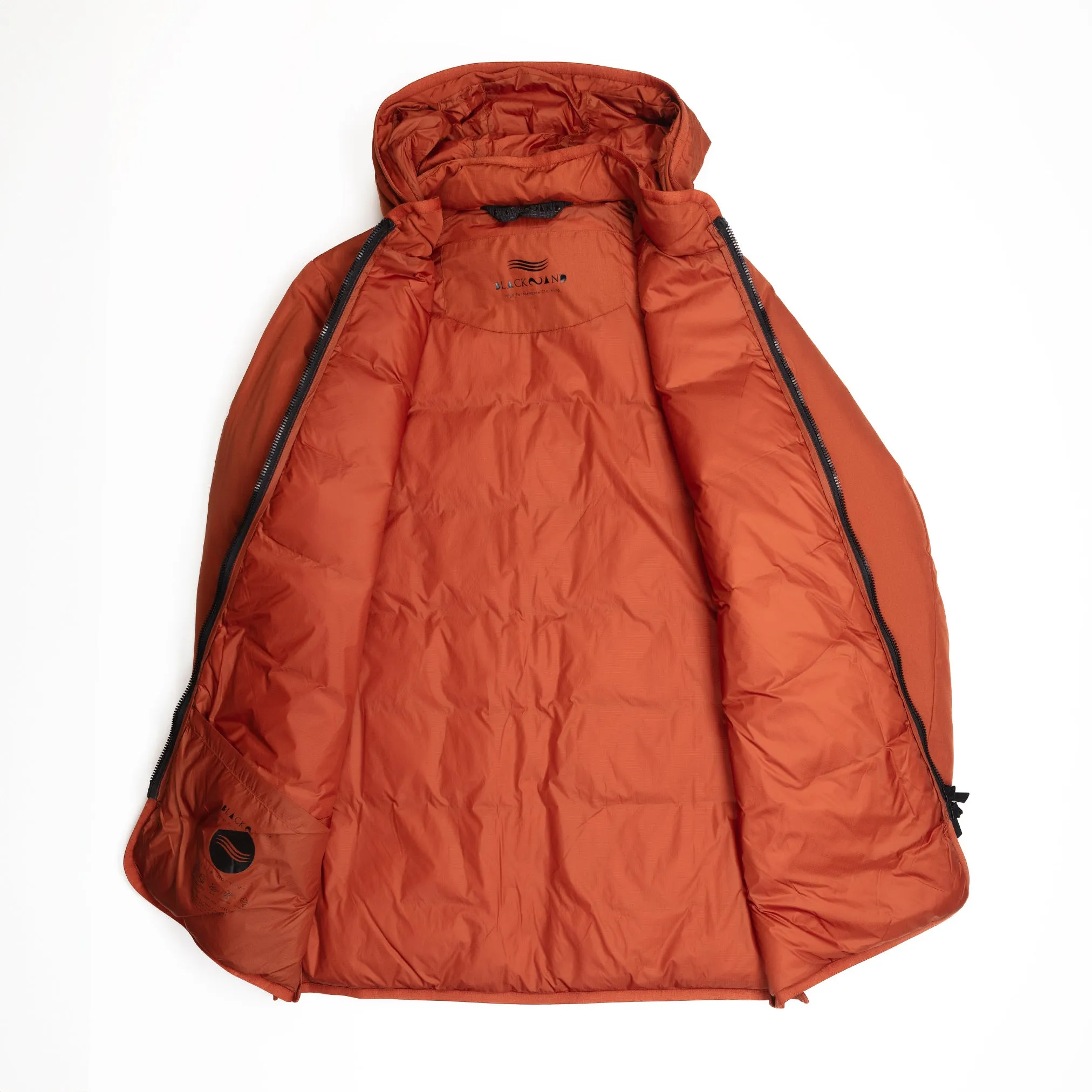 Long Insulated Hooded Jacket in Dark Orange