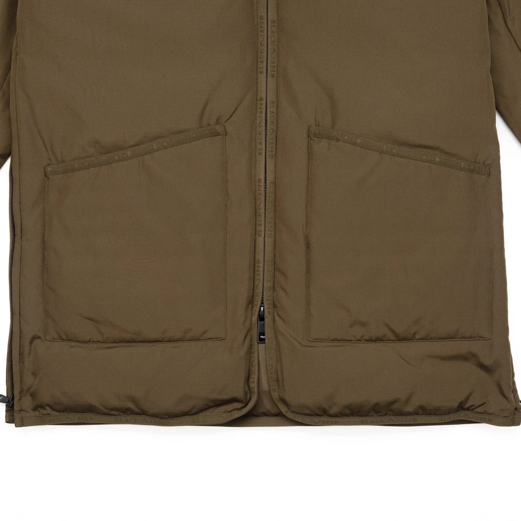 Long Insulated Hooded Jacket in Olive