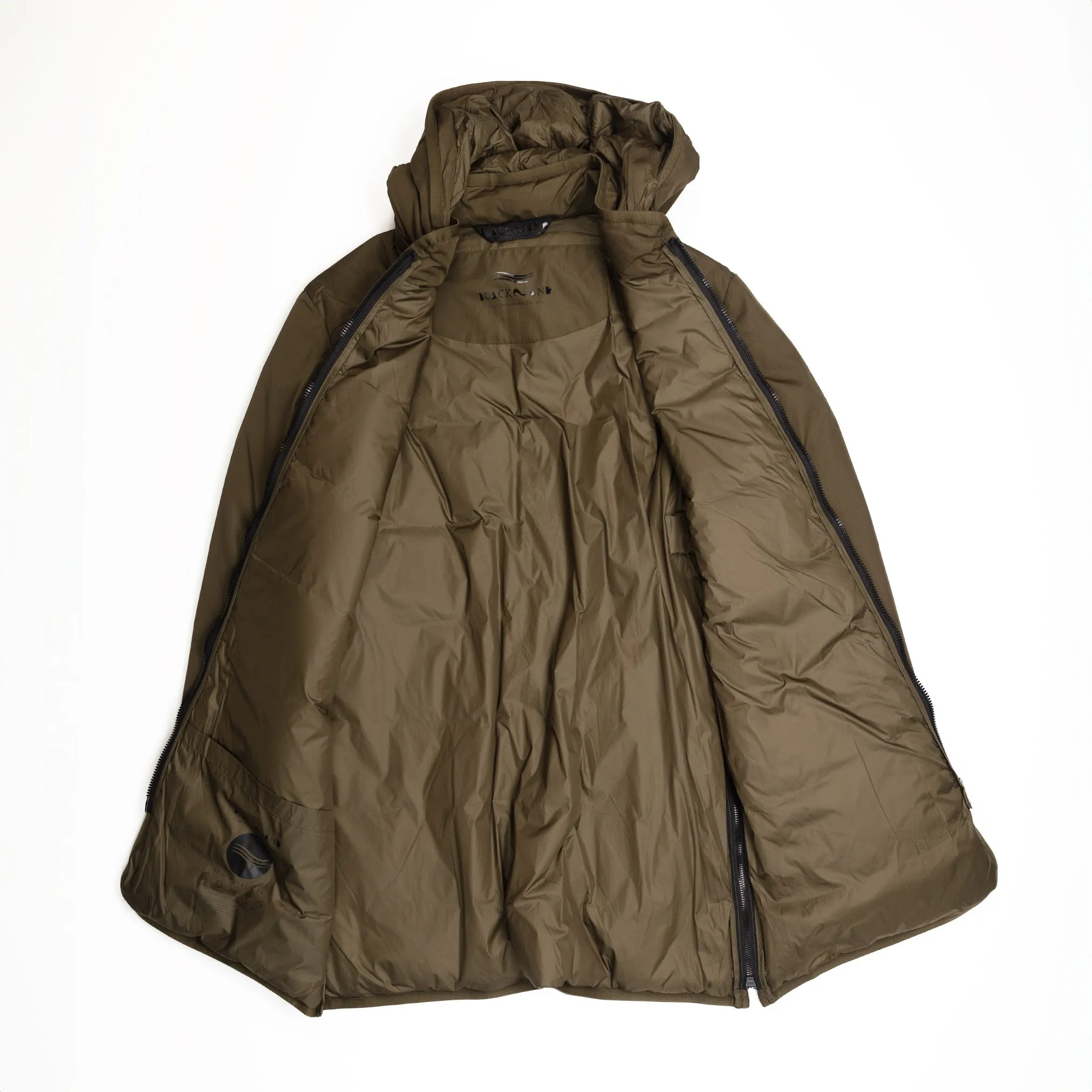 Long Insulated Hooded Jacket in Olive