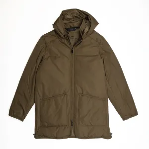 Long Insulated Hooded Jacket in Olive