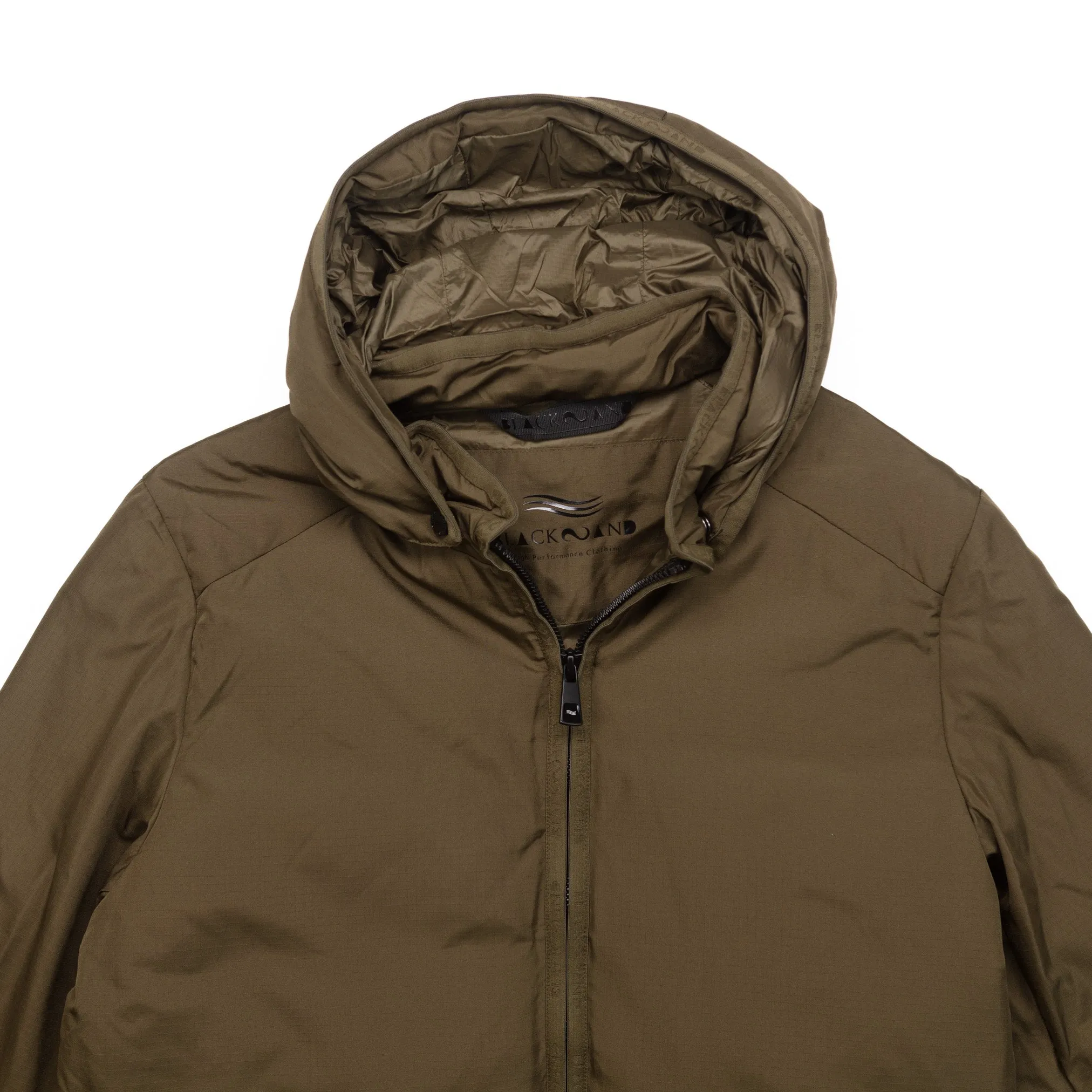 Long Insulated Hooded Jacket in Olive