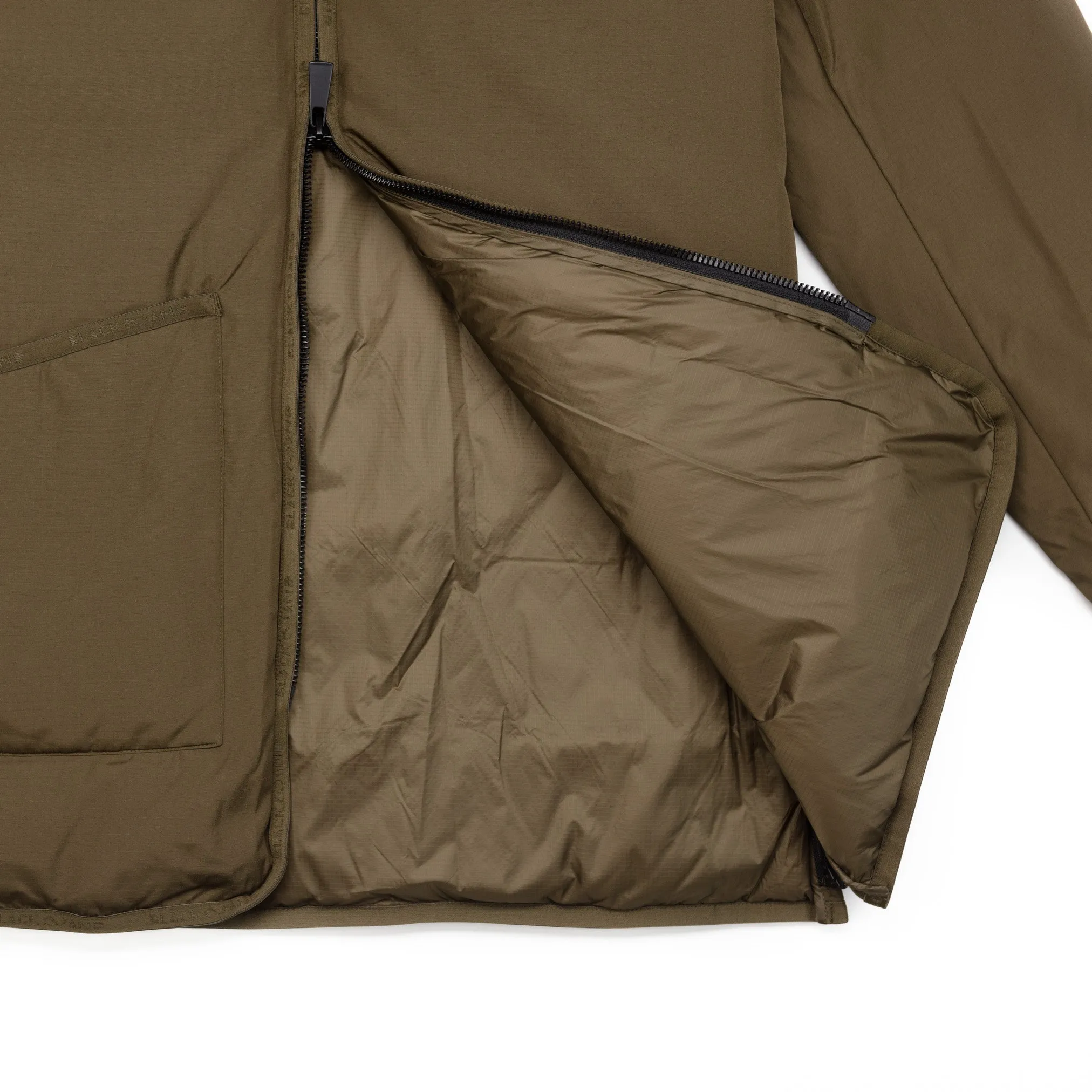 Long Insulated Hooded Jacket in Olive