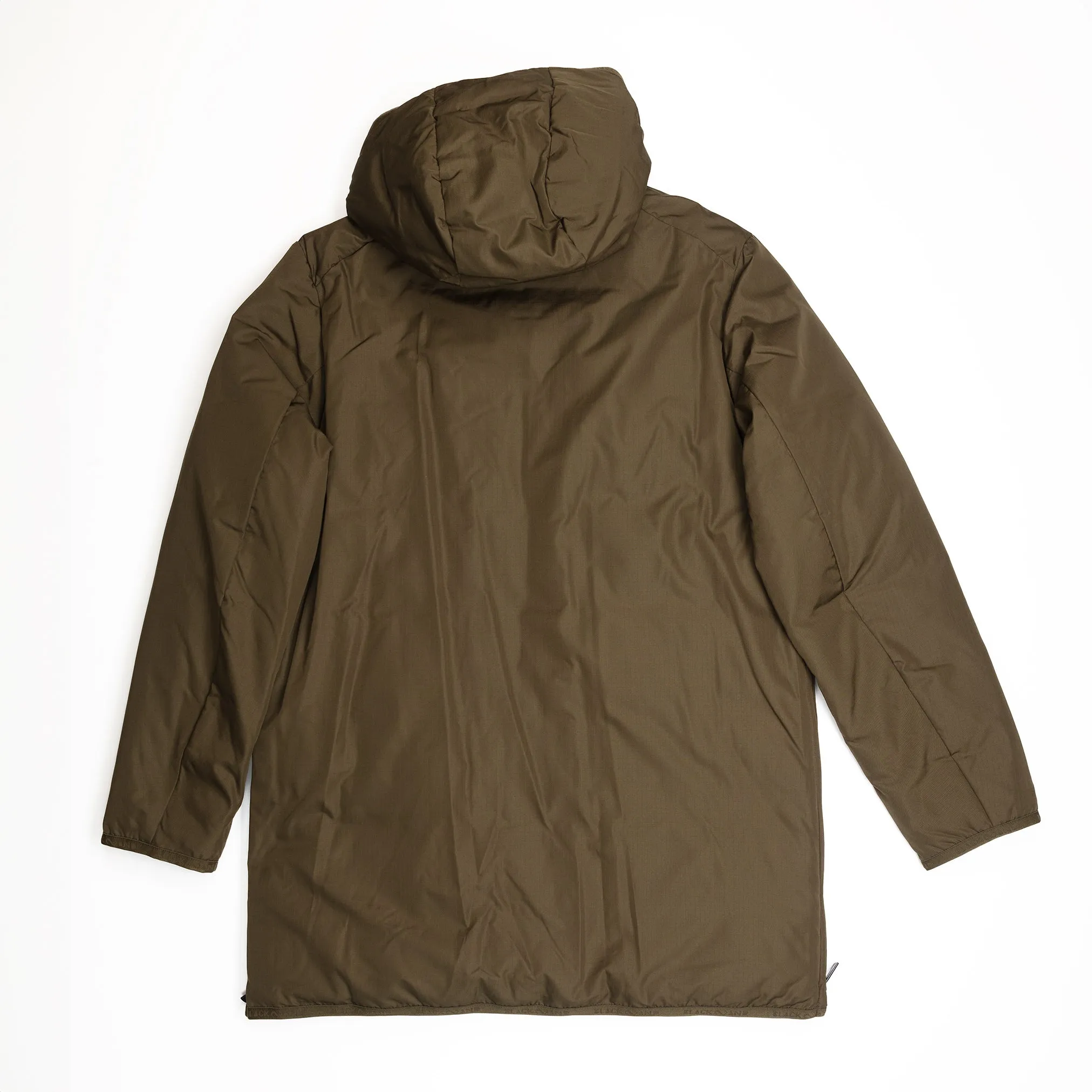 Long Insulated Hooded Jacket in Olive