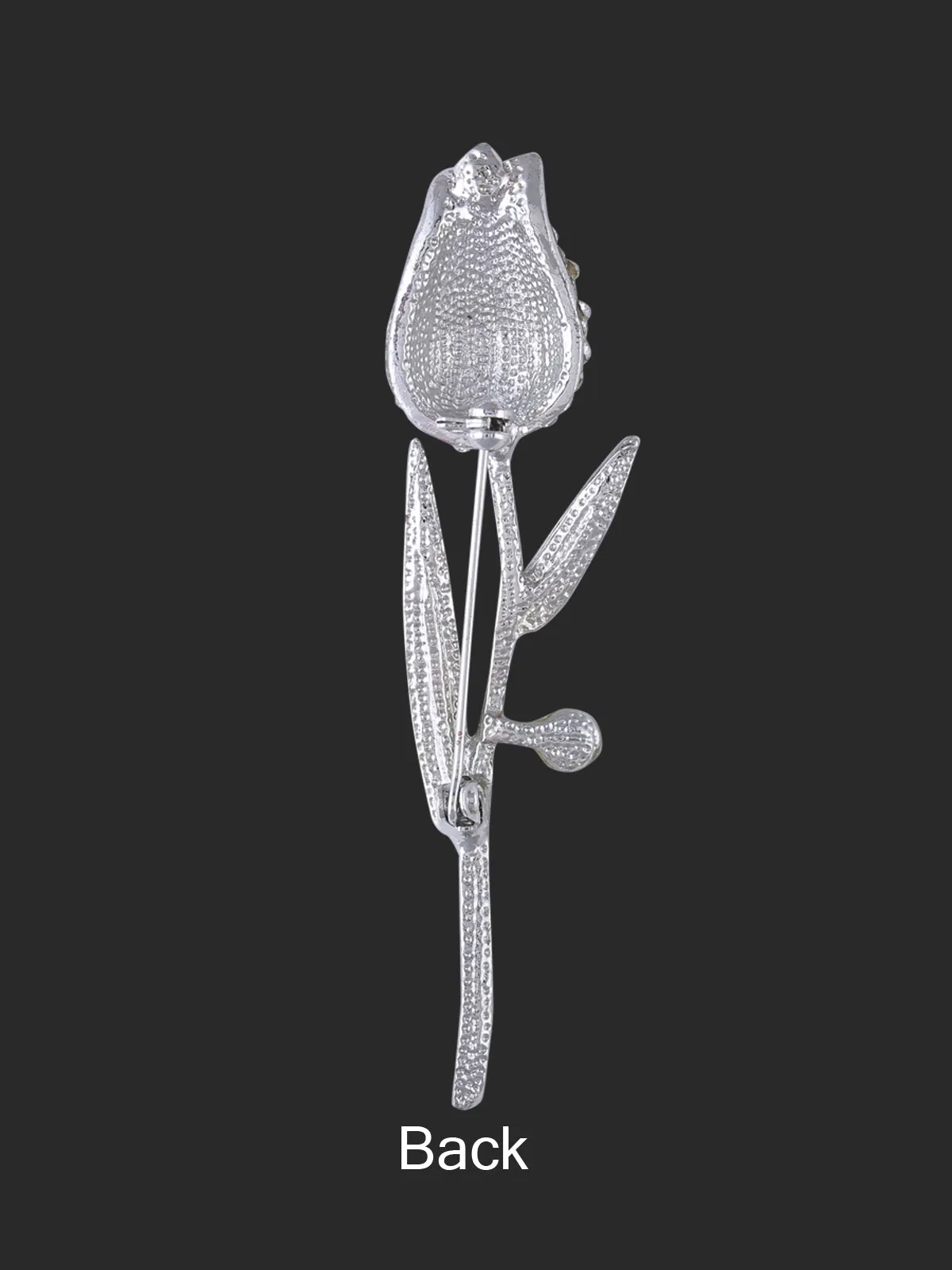 Long Stem Rose Flower Diamond Brooch