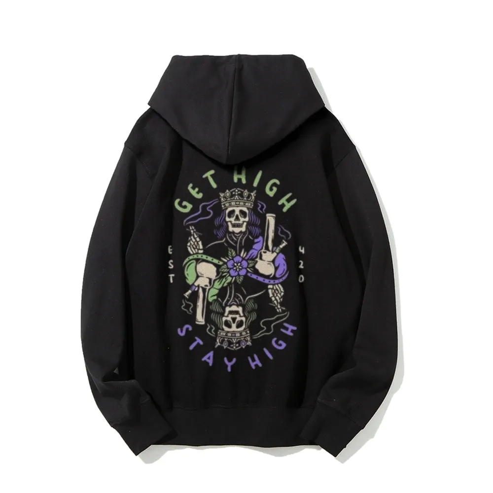 Mens GET HIGH STAY HIGH Queen Graphic Hoodies