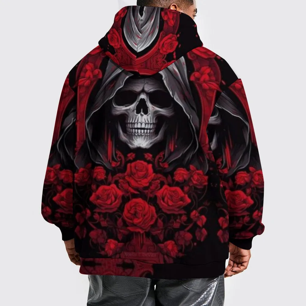 Mens Halloween Skull with Roses 3D Print Hoodies