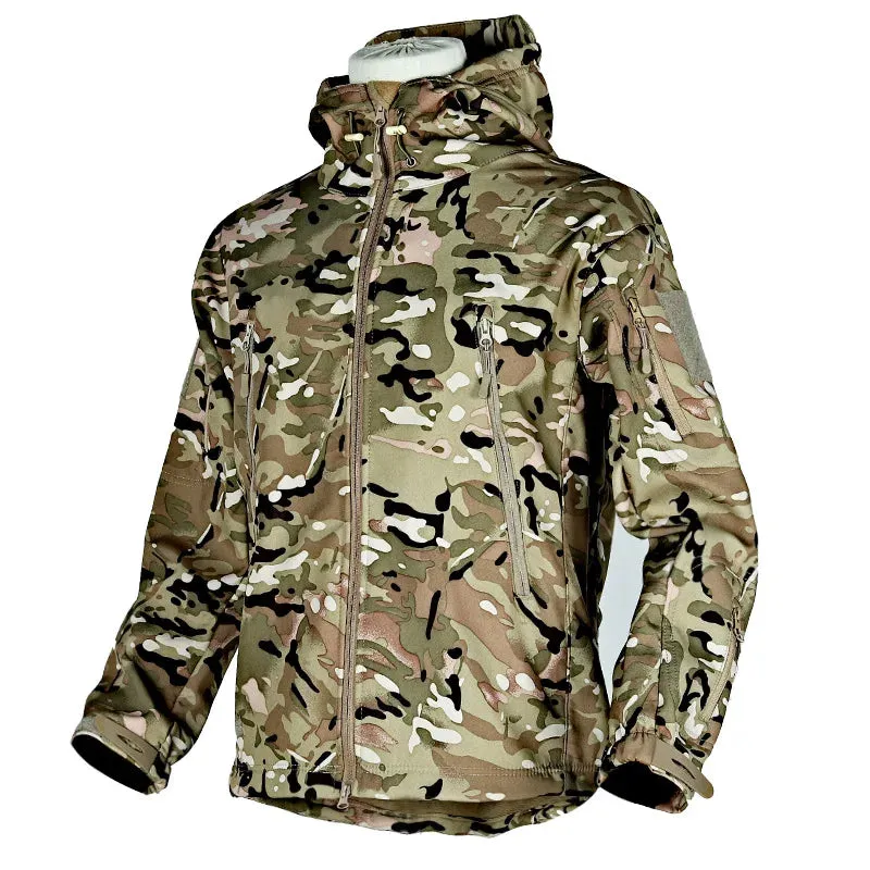 Mens tactical jacket made from shark skin soft shell material