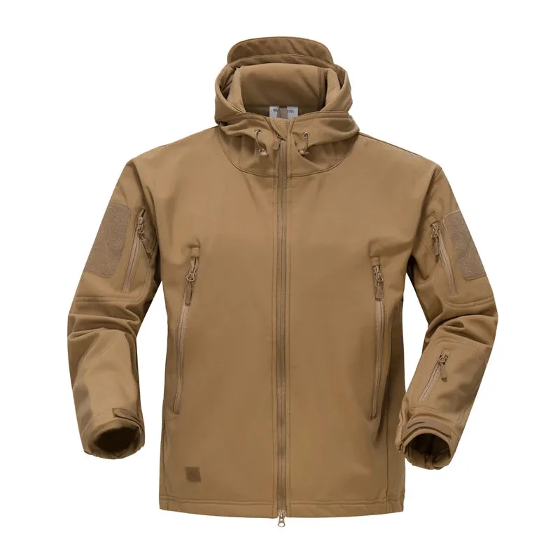 Mens tactical jacket made from shark skin soft shell material