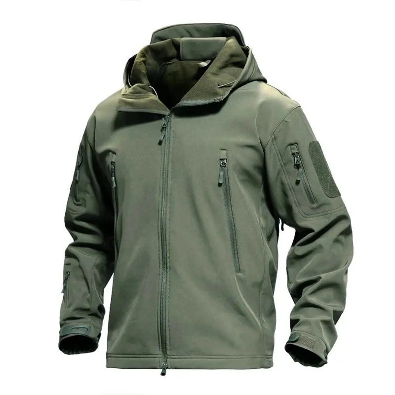 Mens tactical jacket made from shark skin soft shell material