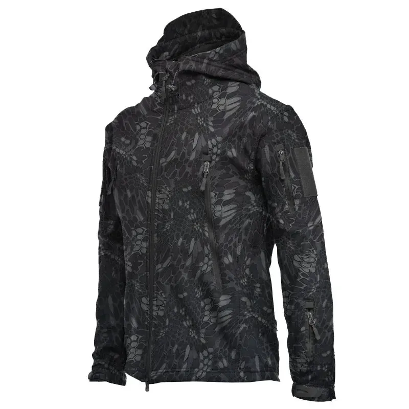 Mens tactical jacket made from shark skin soft shell material