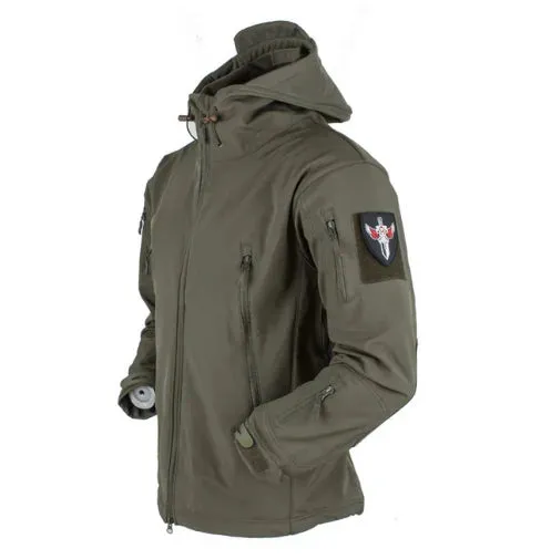 Mens tactical jacket made from shark skin soft shell material