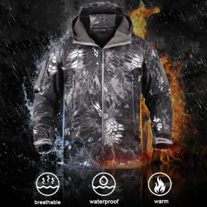 Mens tactical jacket made from shark skin soft shell material