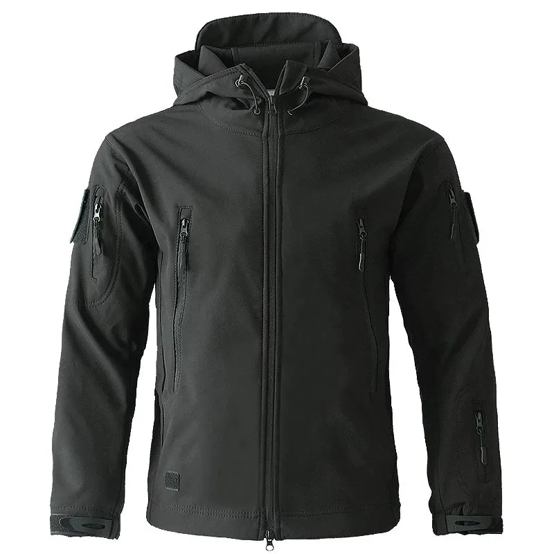 Mens tactical jacket made from shark skin soft shell material