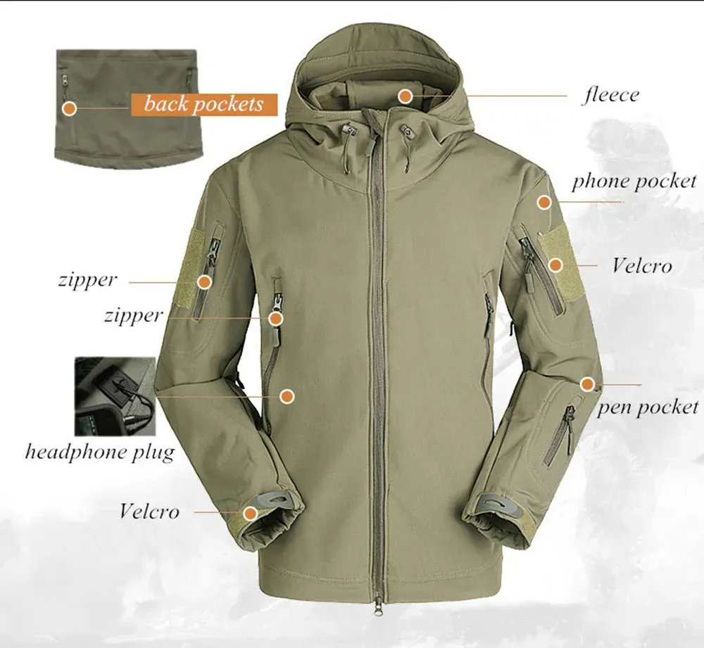 Mens tactical jacket made from shark skin soft shell material