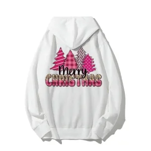 Merry Christmas Tree Graphic Pullover With Kangaroo Pocket Hoodies