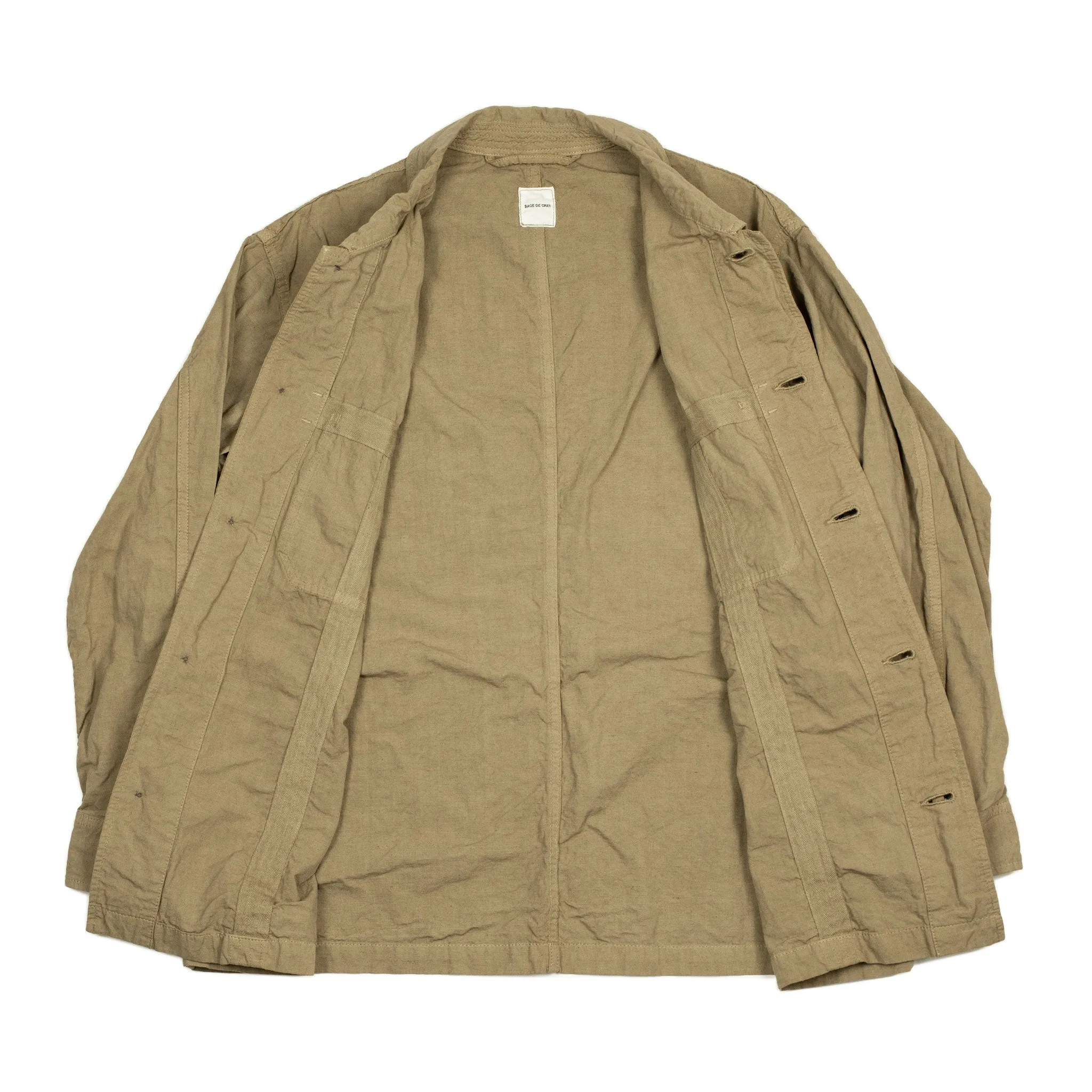 Military shirt in garment dyed beige cotton hemp