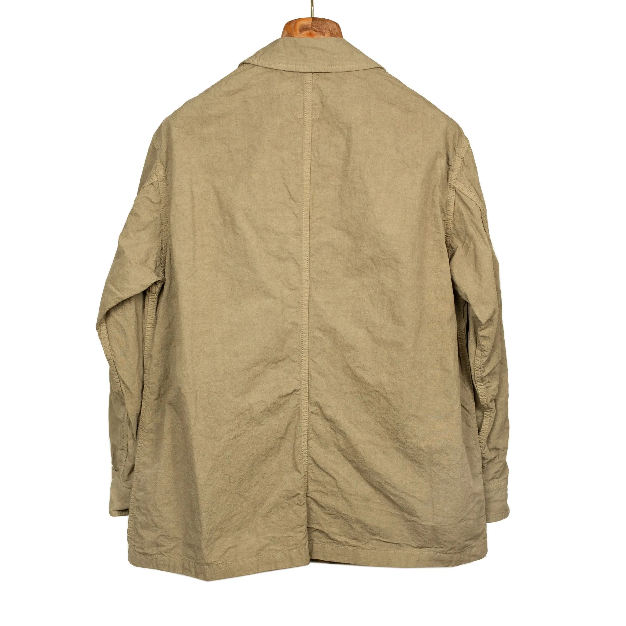 Military shirt in garment dyed beige cotton hemp