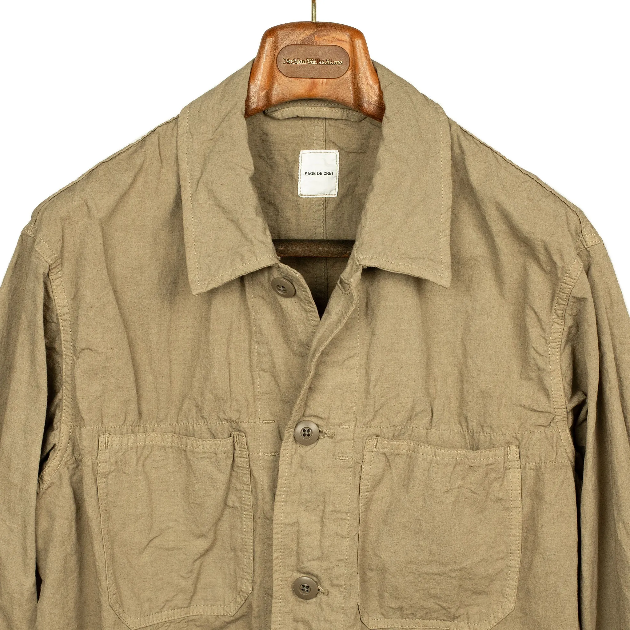 Military shirt in garment dyed beige cotton hemp