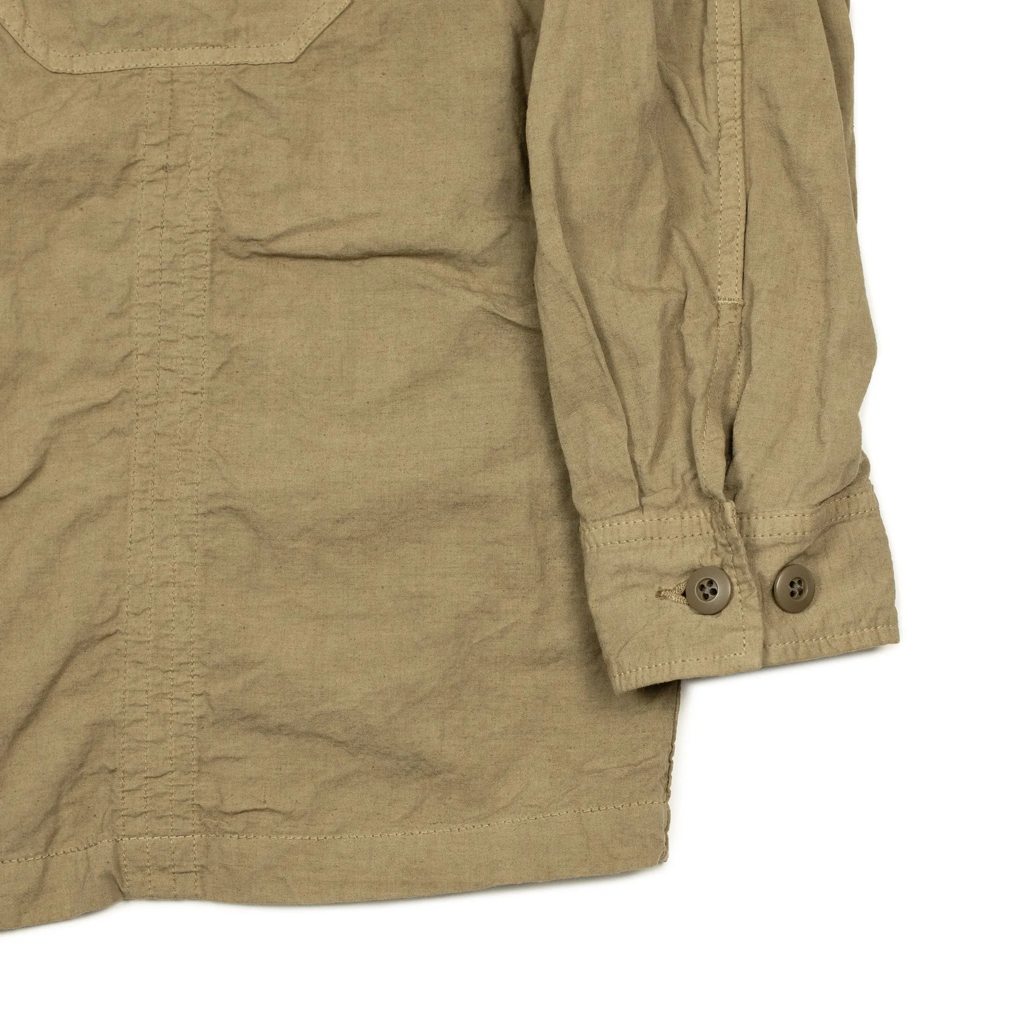 Military shirt in garment dyed beige cotton hemp