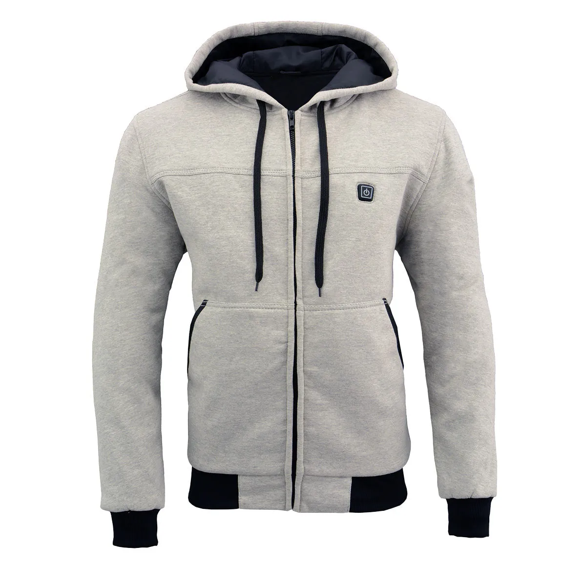 Nexgen Heat MPM1714SET Men's “Fiery’’ Heated Hoodie Silver Zipper Front Sweatshirt Jacket for Winter w/Battery Pack