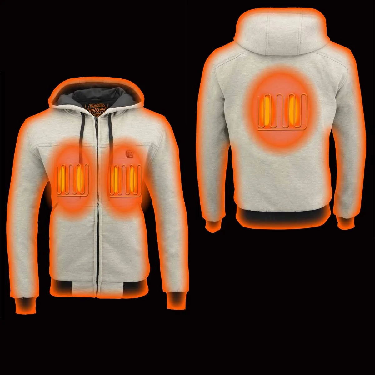 Nexgen Heat MPM1714SET Men's “Fiery’’ Heated Hoodie Silver Zipper Front Sweatshirt Jacket for Winter w/Battery Pack