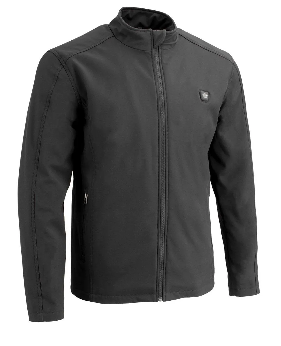 Nexgen Heat MPM1762SET Men’s Soft Shell Heated Jacket - Black Standup Collar Jacket for Winter with Battery Pack