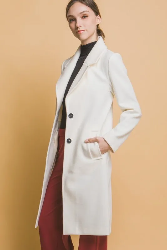 Notched Lapel Long Sleeve Buttoned Coat