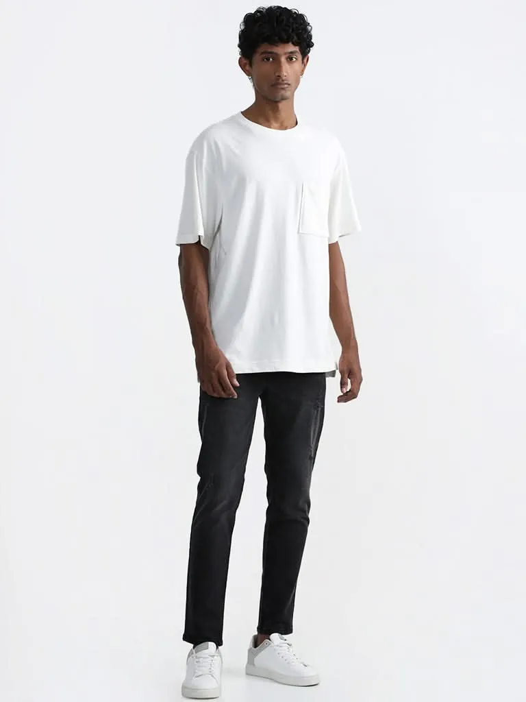 Nuon Solid Off-White Cotton Relaxed-Fit T-Shirt