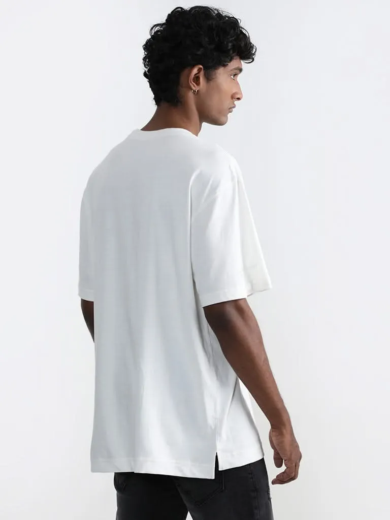 Nuon Solid Off-White Cotton Relaxed-Fit T-Shirt