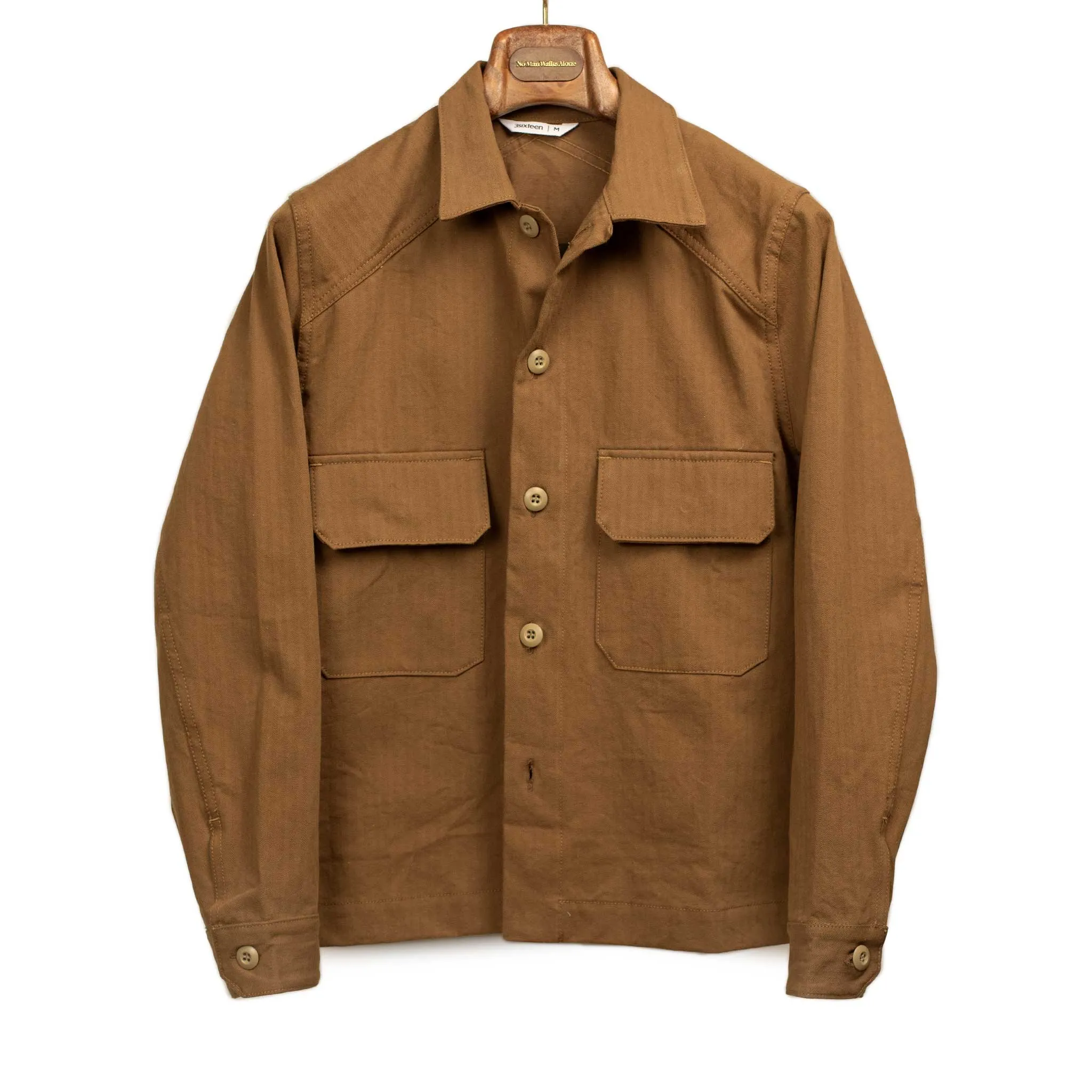 Officer shirt in washed rust cotton herringbone twill