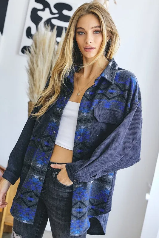 Plus Printed Button Down Long Sleeve Jacket