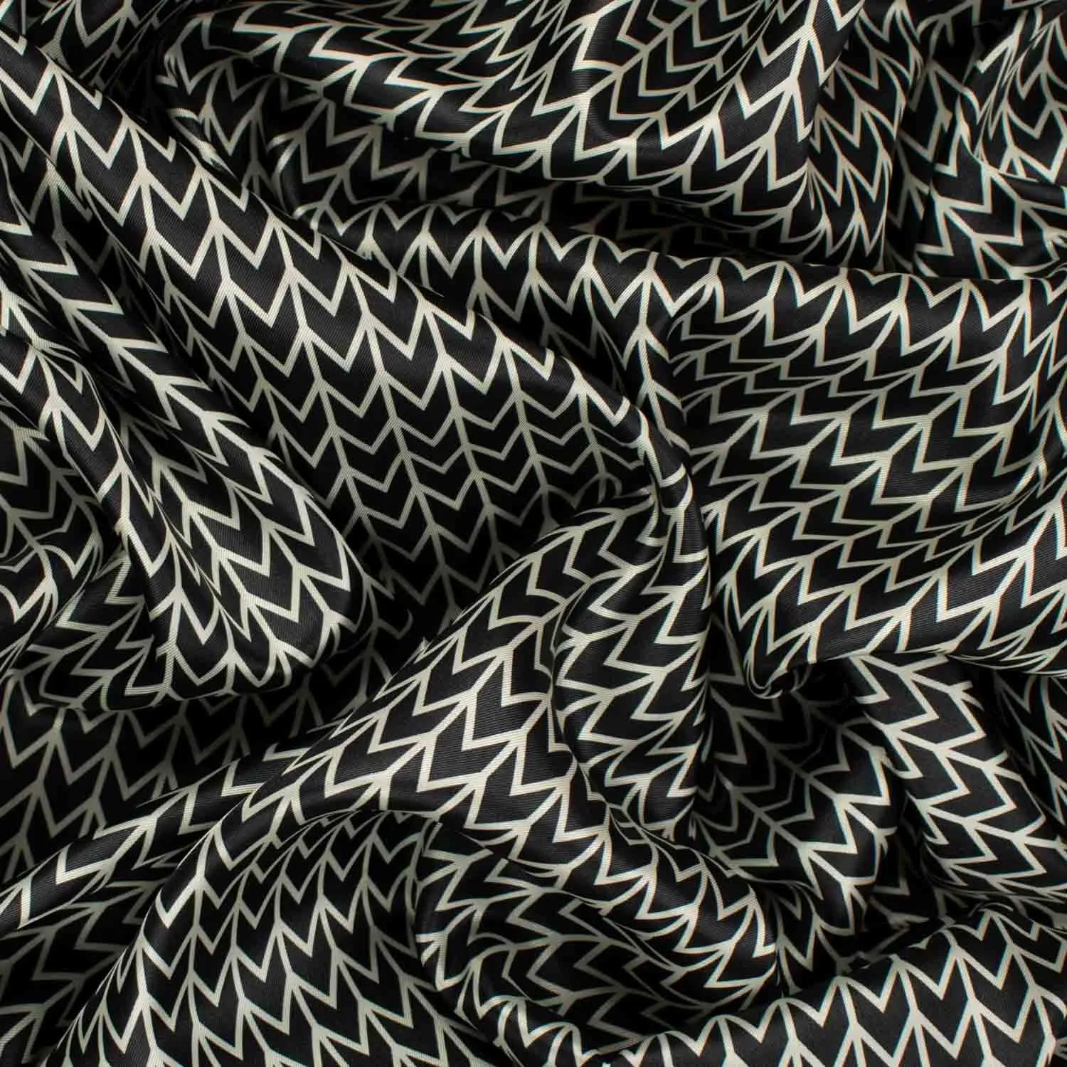 Printed Lining Design-45 Black & White Herringbone