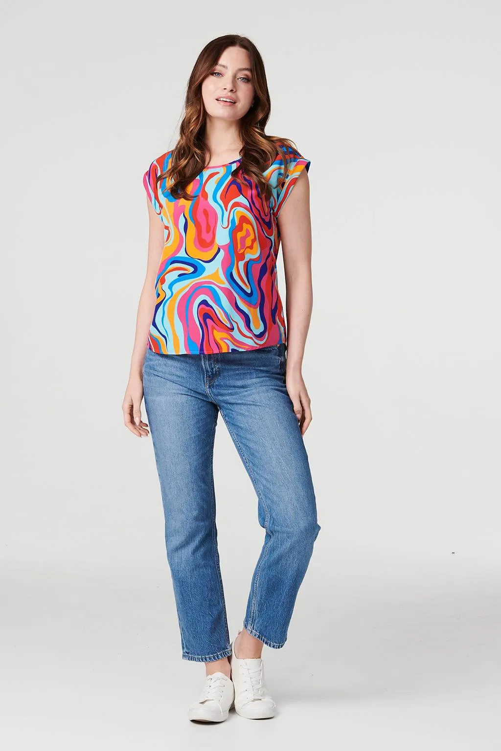 Printed Turn-Up Sleeve Blouse