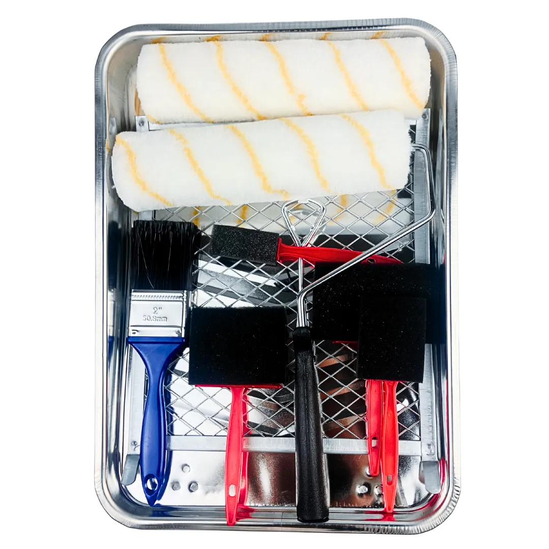 Professional Paint Tray Set with Roller Frame, Covers, Brush, Sponges and Metal Tray