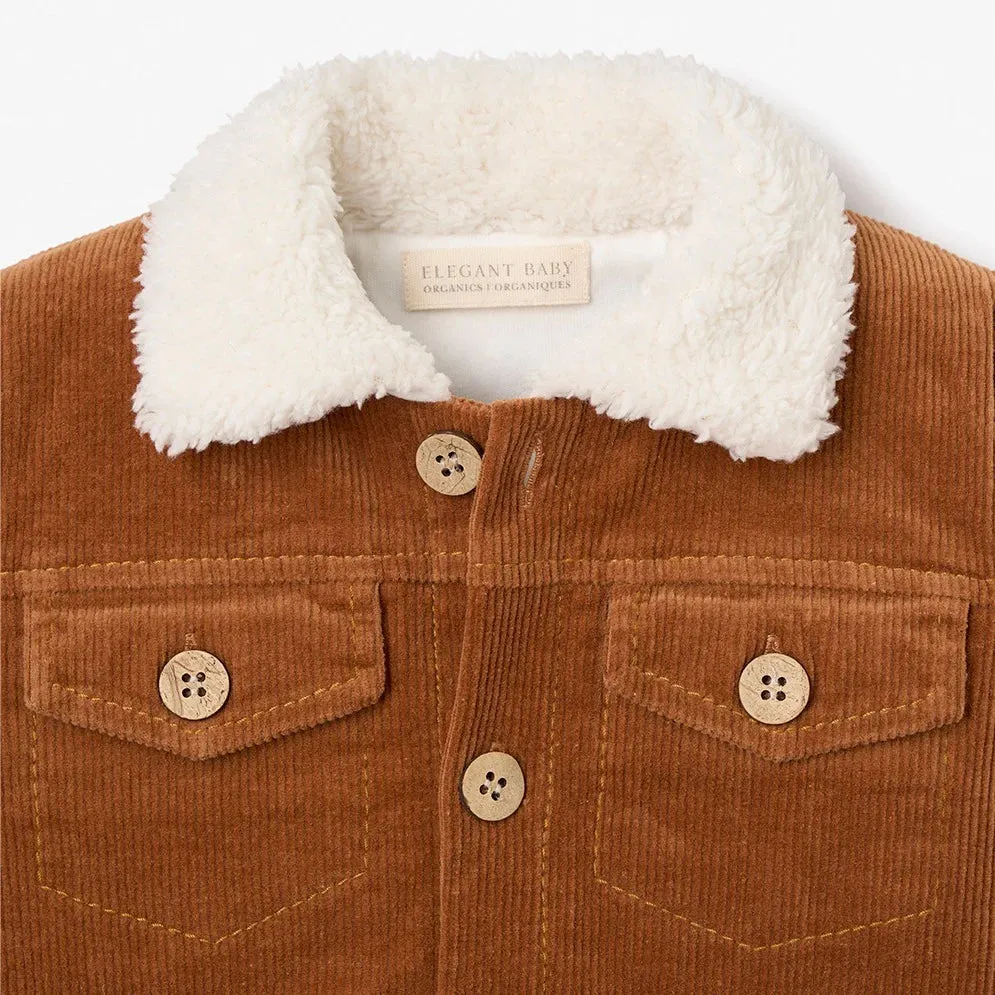 Rust Corduroy Jacket With Sherpa Trim