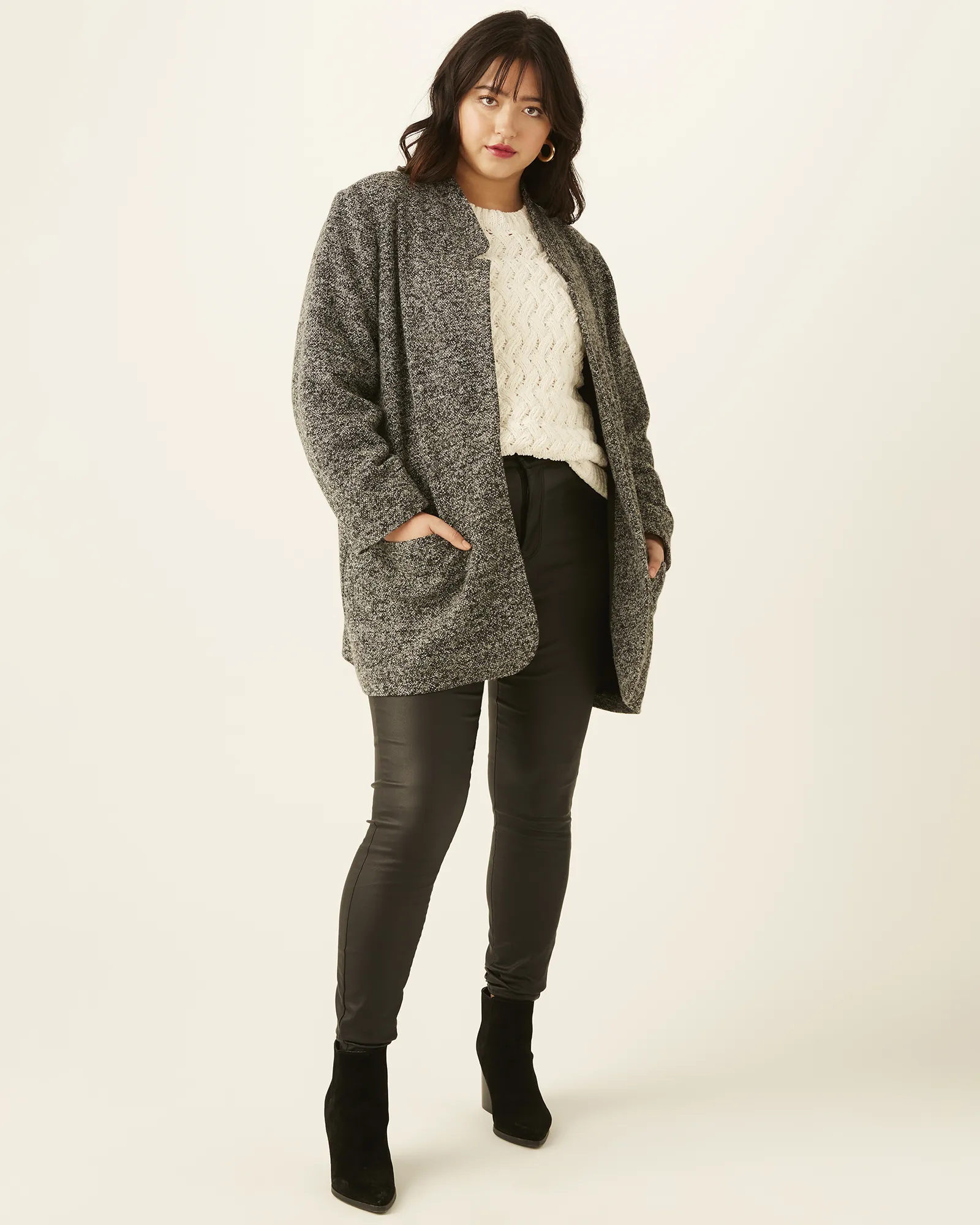 Sandra Open-Front Knit Blazer | Charcoal Grey