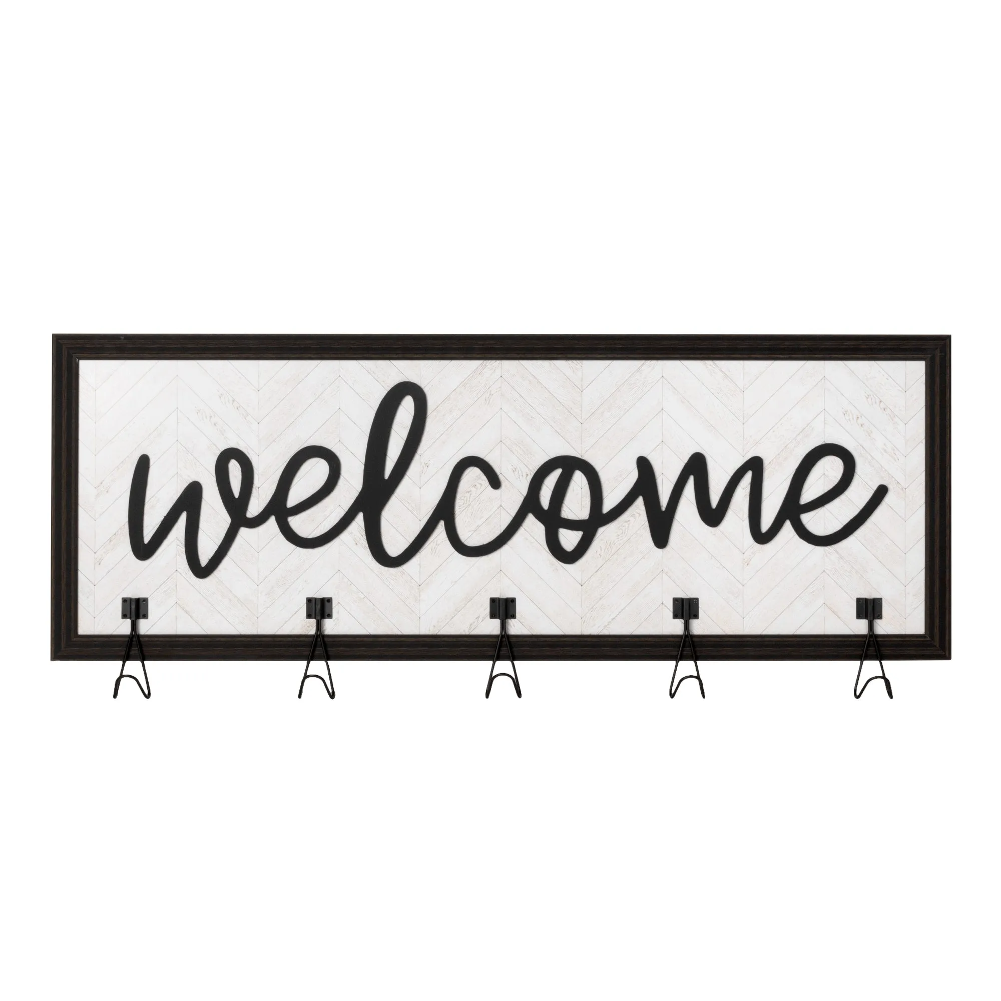 Shabby Chic "Welcome" Framed Coat Rack, 5 Hooks