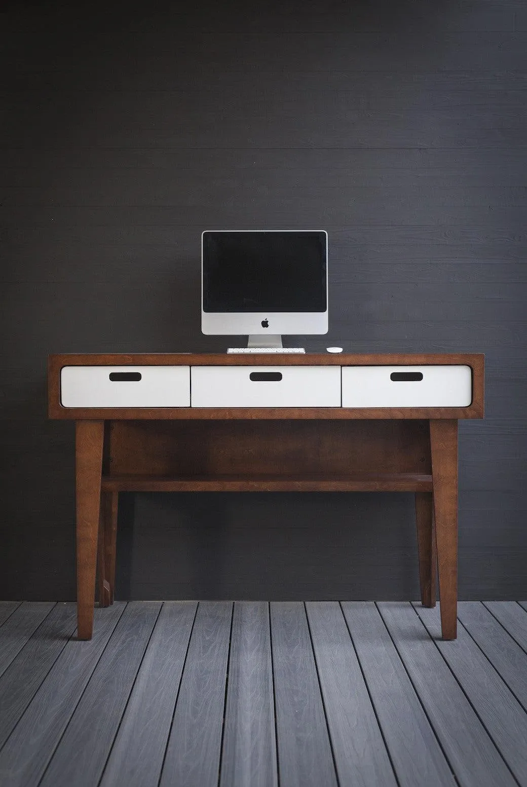 Standing Desk // Fixed Height Standing Desk with Drawers and Wooden Legs