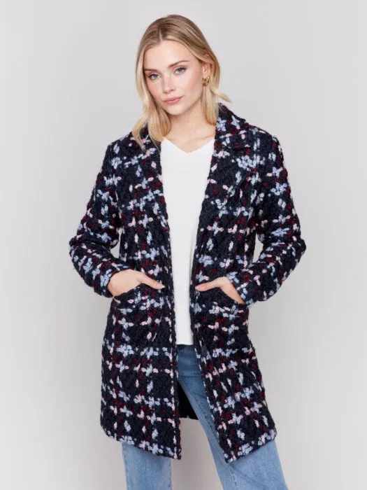 Straight Cut Plaid Bouclé Knit Coat