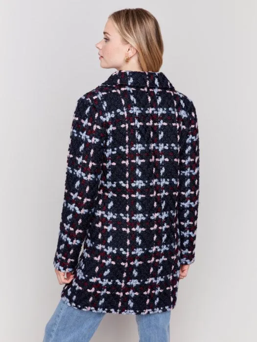 Straight Cut Plaid Bouclé Knit Coat