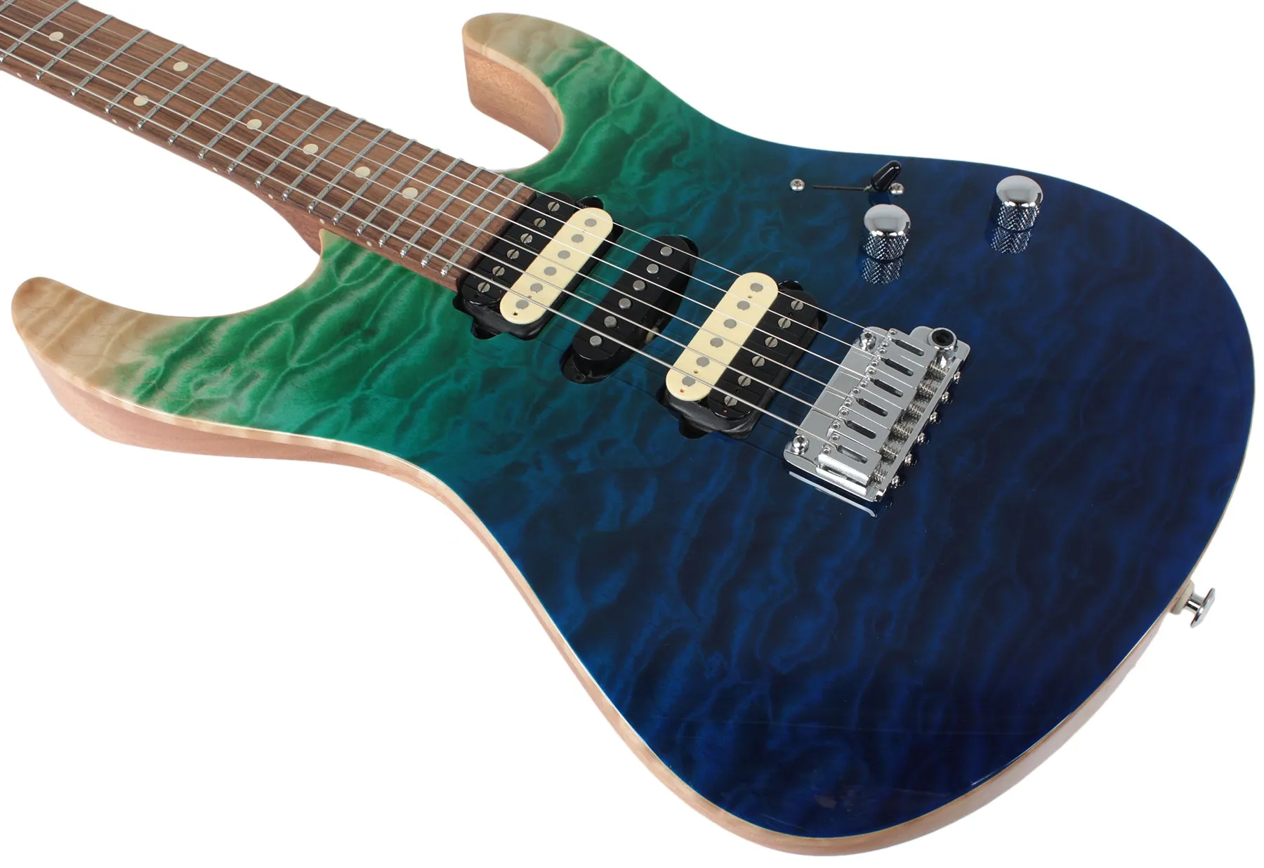 Suhr Modern Select Guitar, Quilted Maple, Aqua Burst Gradient