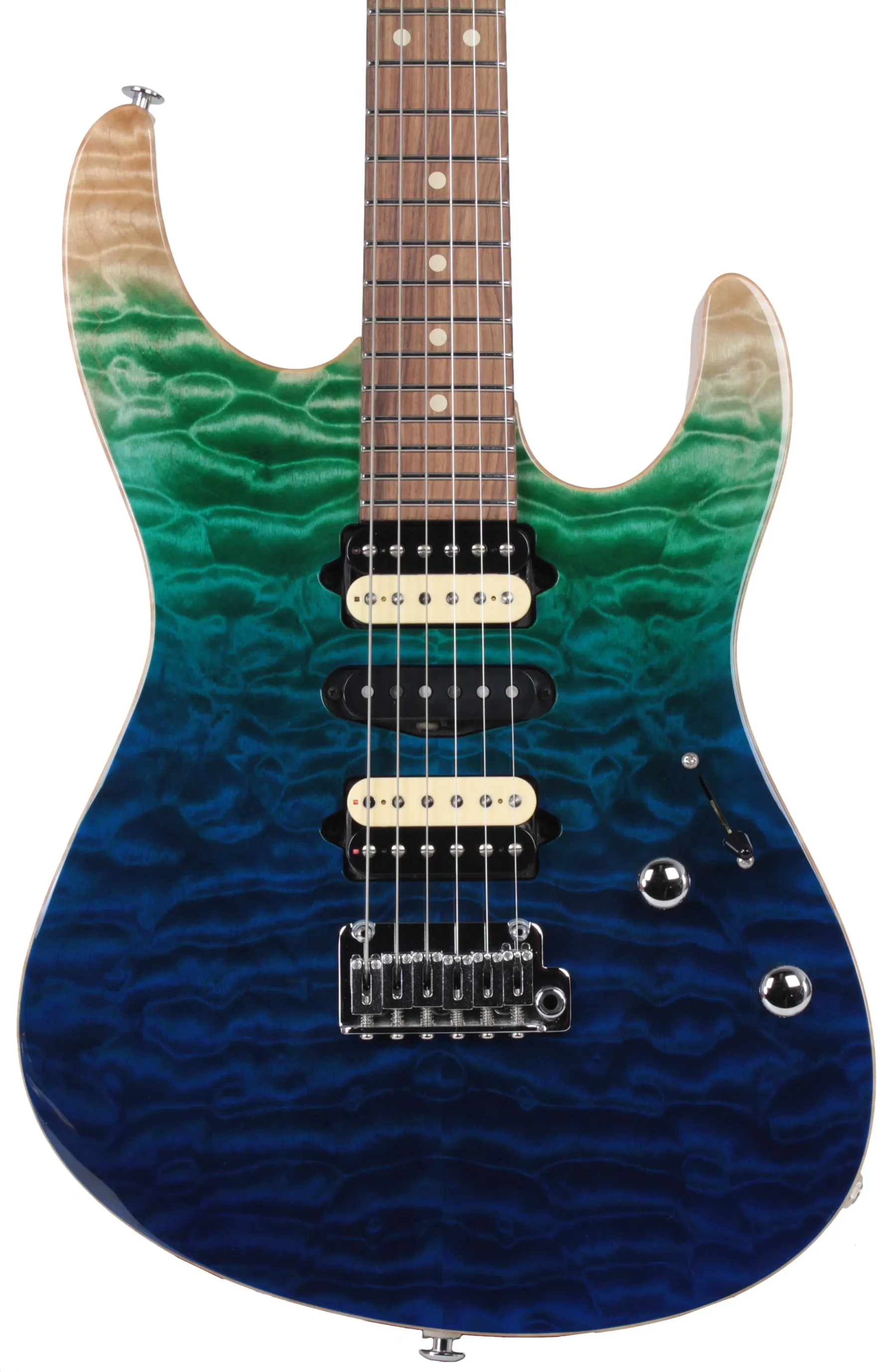 Suhr Modern Select Guitar, Quilted Maple, Aqua Burst Gradient