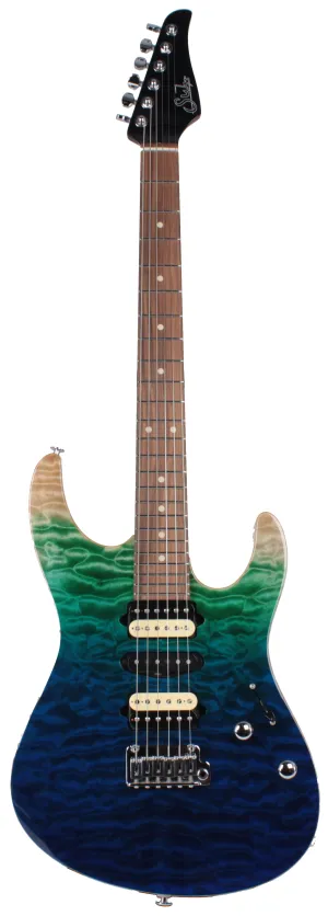 Suhr Modern Select Guitar, Quilted Maple, Aqua Burst Gradient