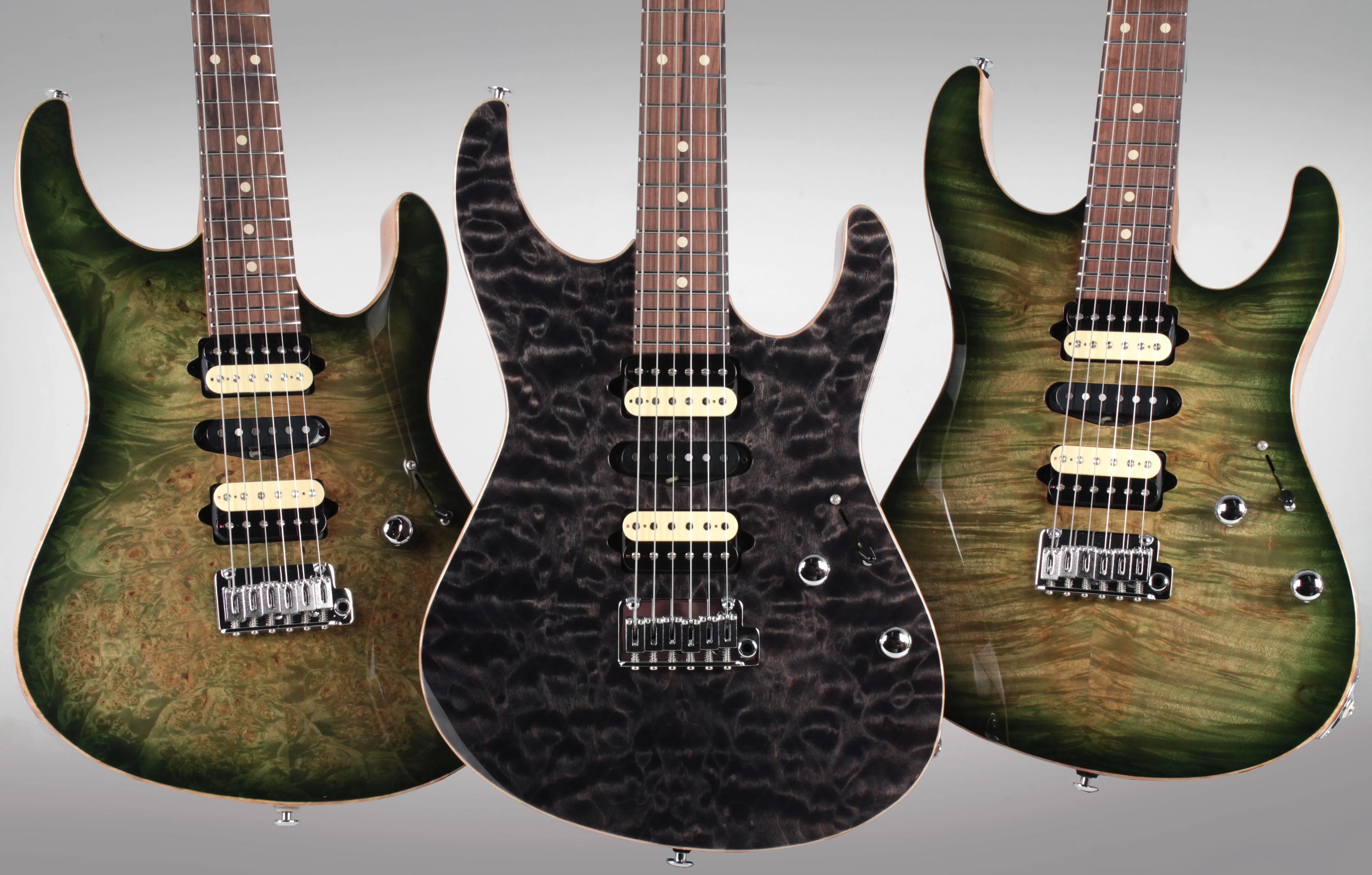 Suhr Modern Select Guitar, Quilted Maple, Trans Charcoal